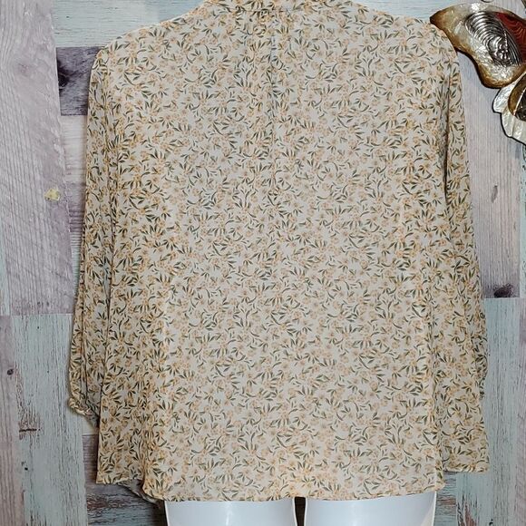 Calvin Klein Wthite Floral Ruffle Button Up Blouse Sz 2X Plus 324 - Picture 7 of 10